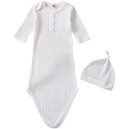 Qiylii Unisex Infant Baby Gown Sleeping Bag Newborn Boy Girl Knotted Sleeper Nighgown Pajamas Coming Home Outfits