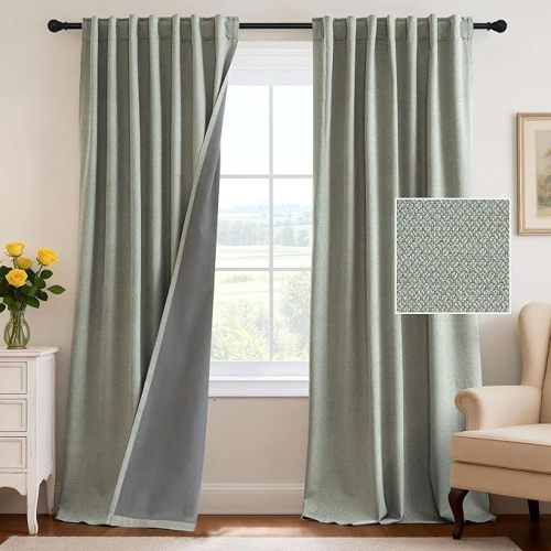 H.VERSAILTEX 100% Blackout Curtains Back Tab Full Light Blocking Curtain Draperies with Gray Coating Thermal Insulated Window Treatment Set of 2 Panels, 52" W x 84" L, Sage