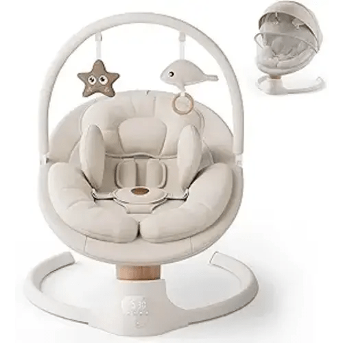 Baby Swings for Infants, FasonBaby Electric Baby Swing with 10 Preset Melodies, 5 Speeds, Remote Control and Bluetooth - Portable Infant Swing for Indoor and Outdoor(Beige)