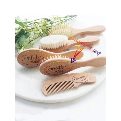 3pcs Custom Text Wood Baby Hair Brush Gift Set, Baby Bath Gifts With Name Customized Baby Brush Comb, Baby Memorial Gifts Back To School,Multi-Functional,Ornamental,Letter,Stylish,Modern,Colorful,Cute,Adorable,Casual,Custom,Personalised,Unique,Customized,