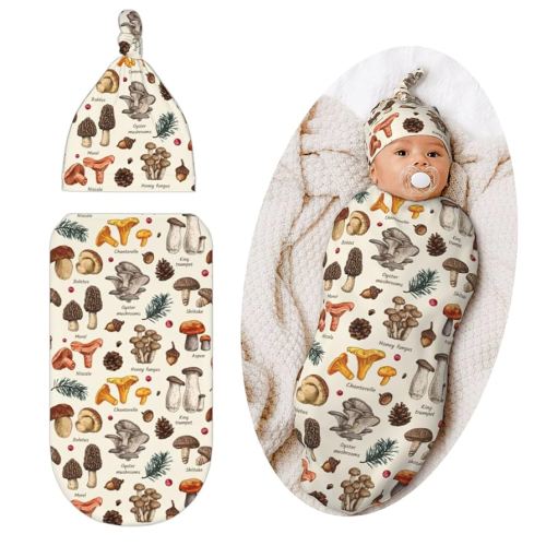 Retro Mushroom Swaddle Blanket, Unisex Baby Stuff, Soft Sleeping Bag Sack, Cute Mushroom Baby Items Stuff