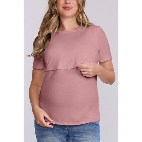Women's Crewneck Short Sleeve Nursing Maternity Tee - Orchid Haze - Size: X Large - Motherhood Maternity