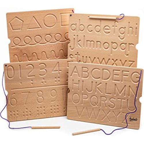 Hulats Learn to Write - Number & Letter Tracing Boards for Kids Ages 3-5 - Wooden Alphabet Learning Montessori 3 Year Old Toddler Writing Tools Beginners - Homeschool Preschool Classroom Must Haves