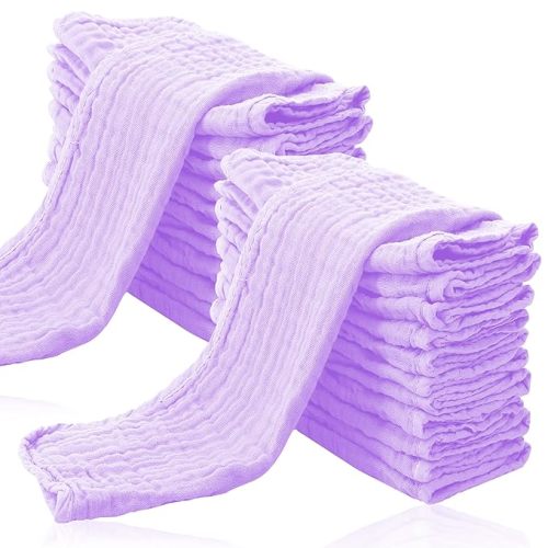 Cute Castle 24 Pack Muslin Burp Cloths for Baby - Ultra-Soft 100% Cotton Baby Washcloths - Large 20'' by 10'' Super Absorbent Milk Spit Up Rags - Burpy Cloths for Unisex, Boy, Girl - Purple