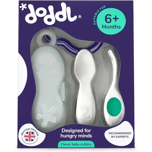 doddl Baby Spoon and Fork Set with Travel Case, Ergonomic Utensils For Self Feeding, Silverware for Babies 6 Months and Up, BPA Free, Dishwasher Safe