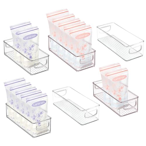 mDesign Small Plastic Nursery Storage Container Bins with Handles for Organization in Cabinet, Closet or Cubby Shelves - Organizer for Baby Food, Bibs, Formula - Ligne Collection - 6 Pack - Clear