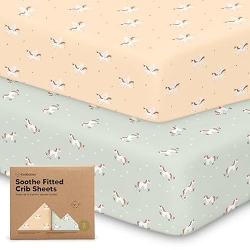 2-Pack Organic Cotton Crib Sheets for Boys, Girls - 52x28 Fitted Crib Mattress Sheet Neutral, Breathable Cover for Baby Bed Set, Toddler Mattress, Soft & Cute Prints (Lune Mystic)