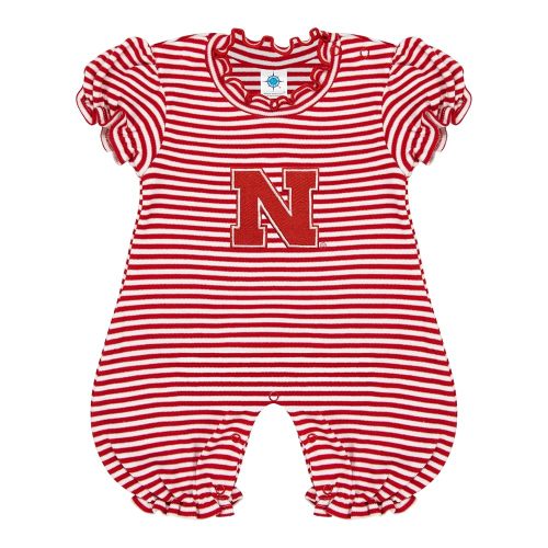 Creative Knitwear College Baby Striped Puff Sleeve Romper - Team Logo, Many Colors, for Girls (Newborn-12 Months)