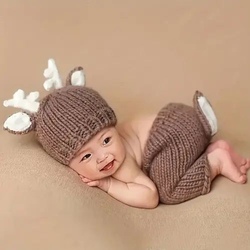 christmas deer brown two piece set handmade baby knitted - Temu