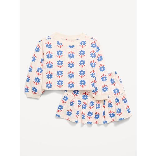 Printed Long-Sleeve Top and Skirt Set for Toddler Girls