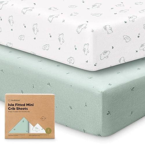 Pack and Play Sheets Fitted - 2-Pack Mini Crib Sheets for Pack N Play Mattress 38x26, Soft & Cozy, Neutral Toddler Playard Bedding, Snug Fitted Mini Baby Crib Mattress Cover Boy, Girl (Bunnies)