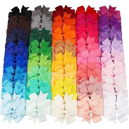 CÉLLOT 80 Pcs 3.5 Inch Boutique Grosgrain Ribbon Pinwheel Hair Bows Alligator Clips For Girls Toddlers Accessories Teens Gifts In Pairs
