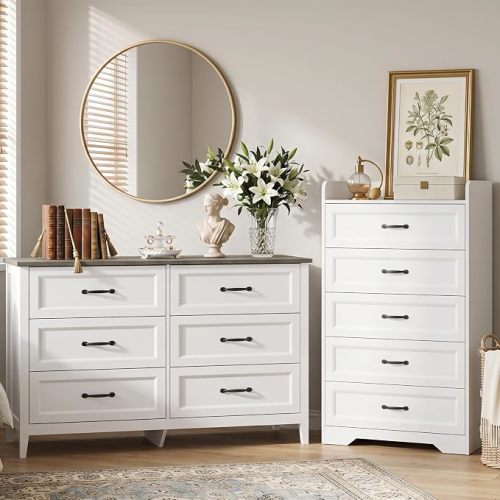 Gizoon 2PC Bedroom Furniture Set: 5 Drawer Dresser and 6 Chest of Drawers