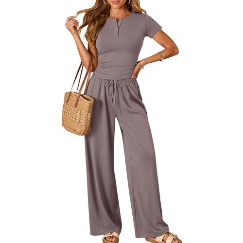 Womens 2 Piece Sets Lounge Matching Set Cruise Casual Vacation Outfits Summer Wide Leg Pants Workout Clothes