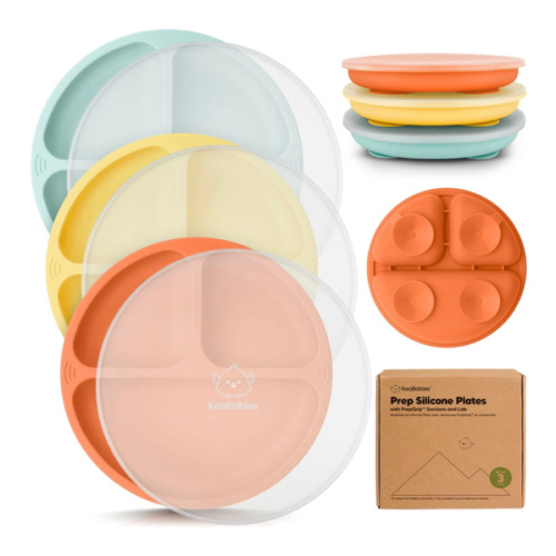 3-Pack Prep Silicone Suction Plates with Lids Color: Amaze
