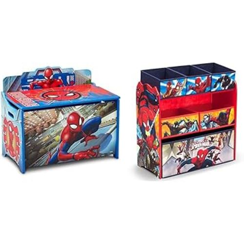 Delta Children Deluxe Toy Box, Spider-Man & Multi-Bin Toy Organizer, Marvel Spider-Man