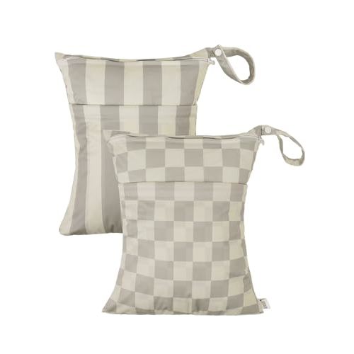 ALVABABY 2pcs Cloth Diaper Wet Dry Bags Waterproof Reusable with Two Zippered Pockets Travel Beach Pool Daycare Soiled Baby Items Yoga Gym Bag for Swimsuits or Wet Clothes LZ8485