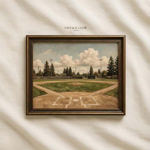 Vintage Baseball Field Art Print | Minimalist Sports Decor