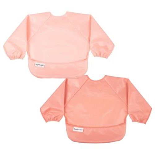 Tiny Twinkle Mess-Proof/Waterproof 2-Pack Long-Sleeve Baby Bib, Machine Washable Smock for Eating (Peach Terracotta, Small 6-24 Months)