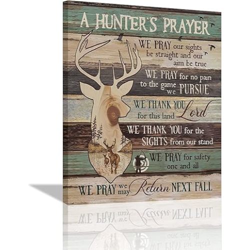 A Hunter's Prayer Deer Wall Art Deer Picture Wall Decor Inspirational Quotes Canvas Painting Poster Artwork Farmhouse Vintage Style Sign Framed Modern Home Decoration for Living Room Bedroom Kitchen