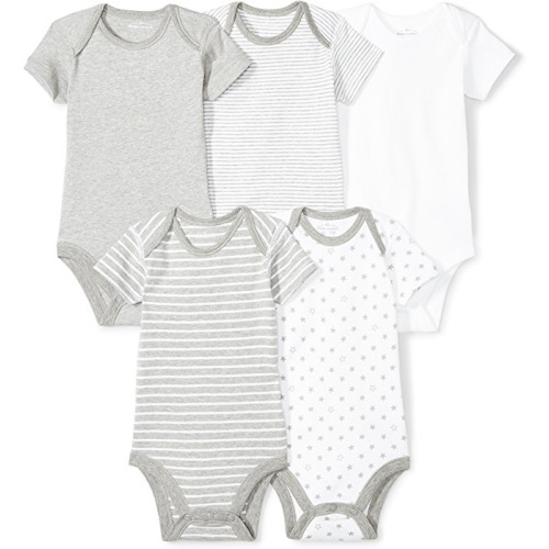 Baby Set of 5 Organic Short-Sleeve Bodysuits - Grey Heather