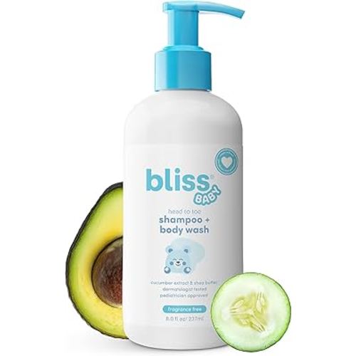 Bliss Baby Shampoo and Body Wash, Premium 2-in-1 For Babies, Toddlers & Kids, Unscented & Hypoallergenic - Gentle Baby Soap - Vegan, Hydrating For Sensitive Skin - Avocado, Shea Butter & Calendula