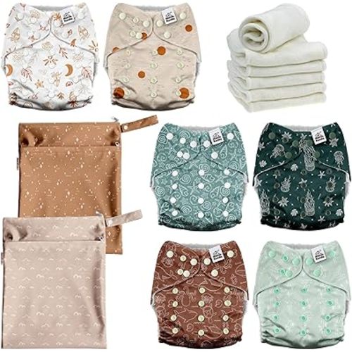 Mama Koala 3.0 Baby Cloth Diapers with 6 Inserts Bundle, with 2 Pack Reusable Wet Dry Bag