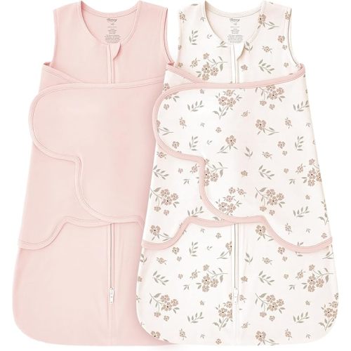 Konssy Rayon Made from Bamboo Newborn Baby Sleep Sack 2 Pack, 3-Way Swaddle Sack with Removable Adjustable Wings