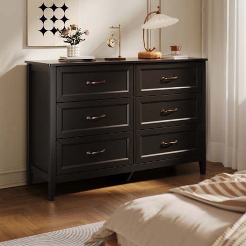 Dresser for Bedroom, Lofka Black 6 Drawer Dresser for Living Room