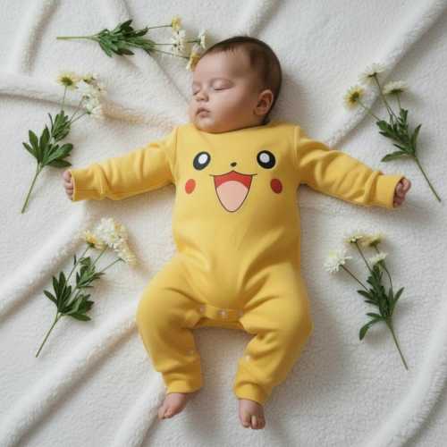 Cotton Baby Pikachu Newborn Romper Outfit, Cozy Infant Jumpsuit Costume, Unique Baby Shower Gift