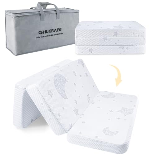 QHUCBAEG Trifold Pack and Play Mattress, Pack N Play Mattresses with Dual-Sided Memory Foam, Foldable Baby Mattress for Pack and Play Playpen with Removable Cover and Travel Bag