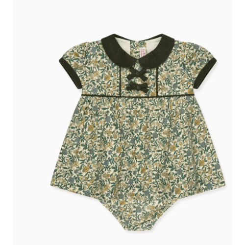Bottle Green Floral Portia Baby Girl Set | La Coqueta Kids UK