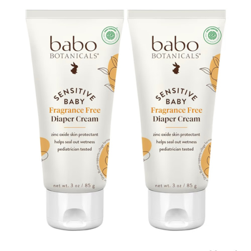 Babo Botanicals Sensitive Baby Fragrance-Free Diaper Cream - 25% Natural Zinc Oxide - Calendula, Shea & Cocoa Butter - EWG Verified - Vegan- From birth on