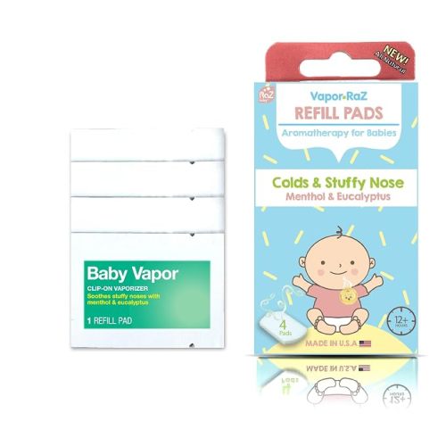 RaZbaby Vapor-RaZ Refills/Baby Cough and Cold Relief/Use at Home & on the go/All Natural Menthol & Eucalyptus / 4 Refills
