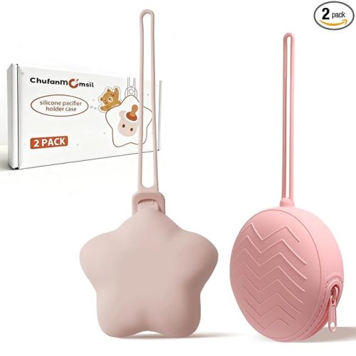 Silicone Pacifier Holder Case, Pacifiers Holder Pouch for Diaper Bag, Pacifier Storage Case for Baby Girl Boy, Outdoor On-The-Go Use, 2 Pack, Light Pink + Pink