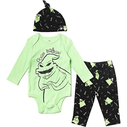 Disney Nightmare Before Christmas Sally Jack Skellington Baby Bodysuit Pants and Hat 3 Piece Outfit Set Newborn to Infant