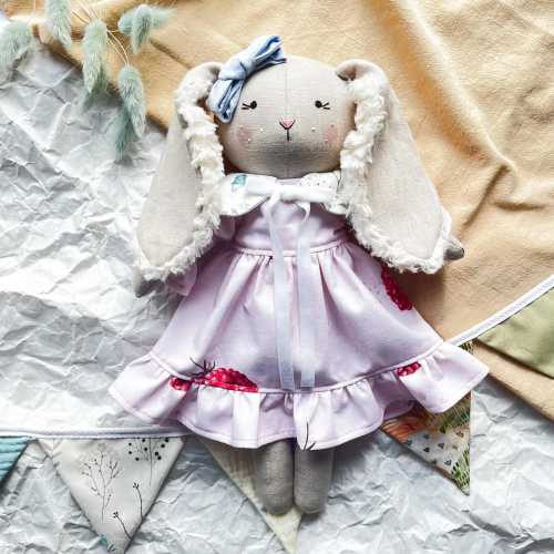 Linen Bunny Doll for Nursery Decor, Handmade Rag Rabbit Toy, Baby Room Gift for Kids