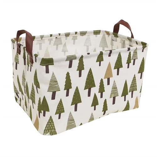 Storage Basket - Large Sized Storage Baskets with Handle, Collapsible & Convenient Home Organizer Containers for Kids Toys, Baby Clothing ( Rectangular - Green Tree )