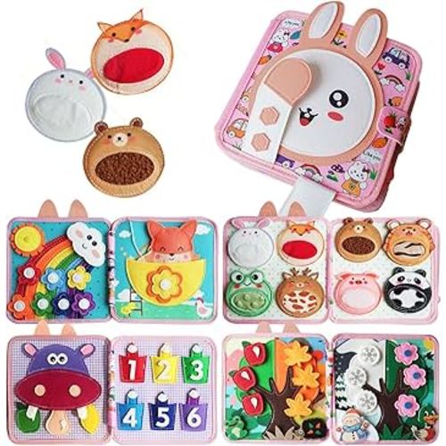Busy Book for Toddlers 1-3 Years Old, Quiet Busy Board, Suitable for 1-Year-Olds, Montessori Toy, Birthday Gift for 1-Year-Old Boys and Girls, Felt Activity Book, Baby Travel Toy