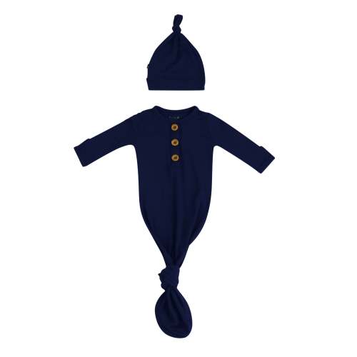 Knotted Gown with Hat Set in Navy | Kyte Baby