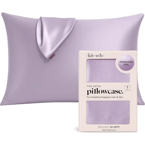Kitsch Satin Pillowcase with Zipper for Hair & Skin, Softer Than Silk Pillow Cases Queen, Wrinkle-Free, Smooth and Cooling Satin Pillow Covers, Standard Size 19"x26" - Lavender