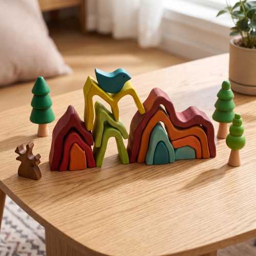 Wooden Earthy Mountain Stacker: Montessori Nesting Puzzle Toy