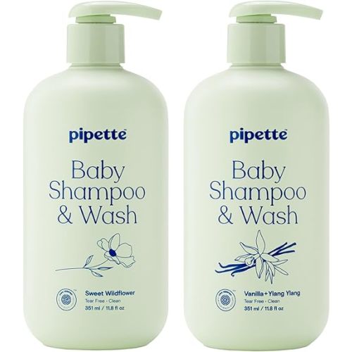 Pipette Baby Scented Shampoo + Wash Discovery Duo, Pack of 2, Includes Sweet Wildflower and Vanilla + Ylang Ylang Scents, Gentle Tear-Free Newborn Baby Bath Essentials, Non-Toxic and Hypoallergenic