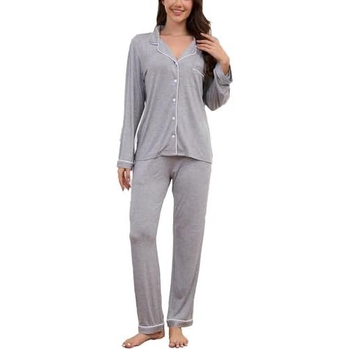 Button Up Pajamas for Women Long Sleeve Sleepwear Soft Loungewear Ladies Pjs Set XS-XXL