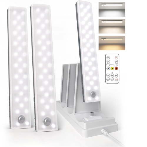 EZVALO 56 LED Under Cabinet Lights with Charging Station, USB Rechargeable 2000mAh Motion Sensor Closet Lighting Kit with Remote, 3 Color Temps, Stepless Dimming & Timer for Kitchen, 3 Pack