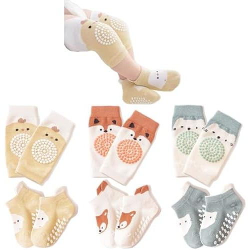 TFTSR Baby Knee Pads for Crawling (3 Pairs) and Baby Socks for Walking (3 Pairs), Walking Protector for Toddler Kid Girls Boy