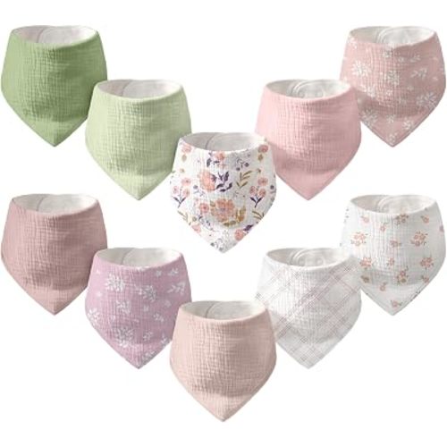 10 Pack Muslin Baby Bandana Bibs for Drooling and Teething