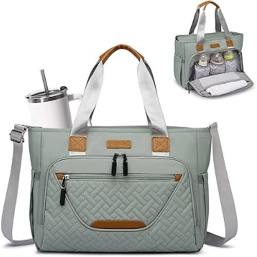Diaper Bag Tote, Large Tote Diaper Bag with 16" Laptop Compartment, Baby Bag with Insulated Pocket for Mam and Dad, Ideal for Travel, Work (Morandi Grey)