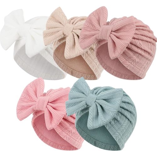 AQOKKA Newborn Baby Girl Hats with Bow Toddler Infant Beanie Cap Newborn Hospital Hats for Baby Girl Kid 3-12 Months