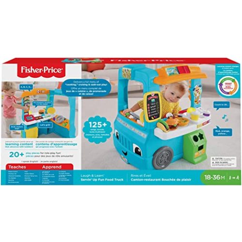 Fisher-Price Toddler Learning Toy Laugh & Learn Servin’ Up Fun Food Truck Electronic Playset with 24 Accessories for Kids Ages 18+ Months
